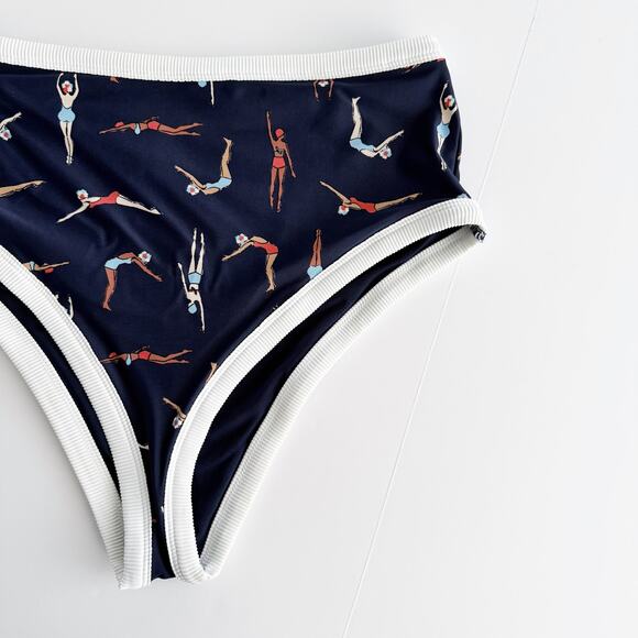 [Aerie] Blue Swimmers Diver Print High Waisted Cheeky Bikini Bottoms Sz Large L - Picture 7 of 10